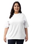 JUNEBERRY® 100% Pure Cotton Oversized Baggy Fit Core Solid Half Sleeve Plus Size T-Shirt for Women & Girls (PS_JB_White_5XL)