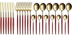 NAIDEV 20 PCs Golden Flatware, Silverware Set Cutlery Set Stainless Steel Tableware Kitchen Set Dinnerware Spoon Fork Knife Dinner Set Utensils Set (red, 20)