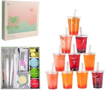 Boba Fruit Tea kit for Party, 10 Drinks, Natural Tea&Vitamin C Based, Lychee & White Peach with Popping Boba, Grapefruit & Guava with Nata De Coco, Grape Syrup with Crystal Boba Jelly