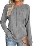 Zeagoo Women's Cotton Blouses Long Sleeve Tunic Shirts Casual Fall Tops Pleated Front Dressy Tunic Shirts, Mid-Grey M