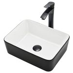 Rectangle Bathroom Sink and Faucet Combo-VASOYO 16x12 Matte Black Vessel Sink Rectangular Above Counter Porcelain Ceramic Bathroom Vessel Sink with Oil Rubbed Bronze Faucet and Pop-Up Drain