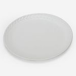 globe faith 3-Piece Handmade Stoneware Dishware Plates, 9-25-inch Matte Craft Pottery Dinner Plates Microwave Safe, Embossing Wheatear Rimmed Ceramic Dinnerware Platters, Ivory White