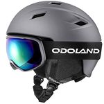 Odoland Snow Ski Helmet and Goggles Set, Sports Helmet and Protective Glasses - Windproof Protective Gear for Skiing, Snowboarding, Grey, M