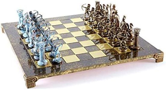 Manopoulos Archers Large Chess Set - Blue&Copper - Brown Chess Board