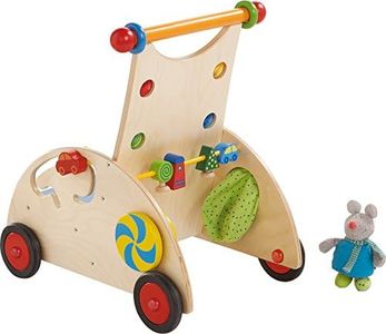 HABA 902 - Entdeckerwagen, stabiler Lauflernwagen aus Holz mit Stoffmaus, Mausversteck und vielen Spielmöglichkeiten, Holzwagen mit Sitzfläche, ab 10 Monaten multicolor