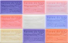 Savon de Marseille French Soaps, Boxed Set of 9 x 125g Soap Bars (Floral Fragrances), Vegetable Soap