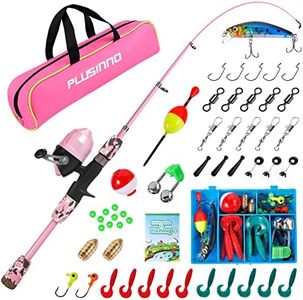 PLUSINNO Kids Fishing Pole with Spincast Reel Telescopic Fishing Rod Combo Full Kits for Boys, Girls, and Adults (Pink, 150cm 59.05In)