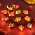 TIED RIBBONS 12 pcs Handmade Clay Diya for Diwali | Traditional Homemade Diyas Tealight | Indian Oil Lamp | Diwali Decorations for Home | Terracotta Diyas | Diwali Gifts (Blue-Green)