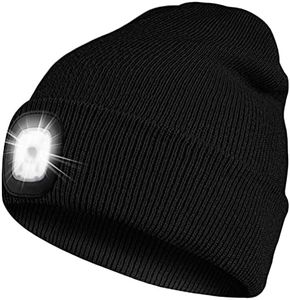 Bosttor LED Beanie Hat with Light, Rechargeable Headlamp Cap, Unisex Winter Warm Knitted Hats, Headlight Flashlight for Running Hiking Camping,Tech Gifts for Men Women Handyman Teens Black