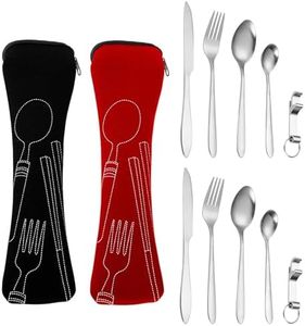 Set de Cubiertos para Llevar, 2 Unidades Cubiertos Camping Acero Inoxidable con Cuchillo, Tenedor, Cuchara, Aabrebotellas, Bolsa de Cubiertos, Juego de Cubiertos para Viajes, Exterior, Picnic
