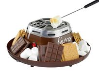 Nostalgia Indoor Electric S'mores Maker - Smores Kit - 4 Compartment Trays - Movie Night Supplies - Balcony Decor - Brown