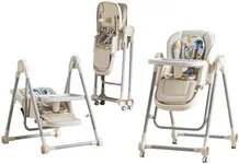 UMGOOGOO 5 in 1 Baby High Chair Swings for Infants Foldable Rocking 8 Level Height Adjustment Eco Friendly Washable PU Cushion(White)