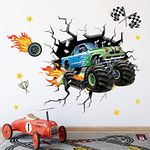 decalmile 3D Racing Car Wall Stickers Cars Boys Room Wall Decals Kids Bedroom Living Room Playroom Wall Decor