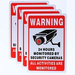 24 Hour Video Surveillance Sign, 4 Pack Private Property No Trespassing Sign, 10x7 “ Waterproof Aluminum Metal Reflective Warning Sign for home, Business, Driveway Alert, CCTV