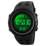 Men's Digital Sports Watch Waterproof Military Stopwatch Countdown Auto Date Alarm, All Black, 1.93*1.93*0.59 inch, Sports