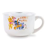 Disney Winnie The Pooh We are Family Ceramic Soup Mug Bowl with Vented Lid for Ice Cream, Cereal, Beverages | Holds 24 Ounces