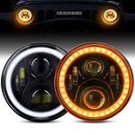 BEEYEO Wrangler LED Headlights with Halo 60W 7 Inch Round LED Headlight with Daytime Running Light DRL Turn Signal High Low Beam for Wrangler JK TJ LJ CJ with H4 H13 Adapter, 2PCS