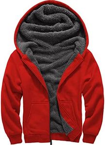 SECOOD Kids Hoodie Fleece Jacket Warm Sherpa Lined Zip Up Hooded Sweatshirt Soft Winter Coat Boys Girls School Outerwear B Red