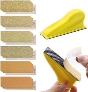 ZEHIQ 61 Pieces Detail Sanding Refill 3.5 x 1 inch, Micro Sander Kit for Small Projects Hook and Loop Aluminum Oxide Gold Sandpaper Assorted 60 to 320 Grits for DIY Crafts Wood Metal Polishing