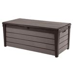 Keter Brushwood 120 Gallon Outdoor Deck Storage Box, Lockable Patio and Garden Furniture Container for Yard Tools and Pool Accessories, Brown