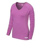 TCA Women’s Elle Long Sleeve V-Neck Running Training Workout Top with Thumbholes - French Lilac, L