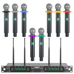 Phenyx Pro 8-Channel UHF Wireless Microphone System with Metal Handheld Dynamic Microphones, Fixed Frequency Mic for Karaoke,Church,Singing,DJ,260ft Range (PTU-4000-8H)