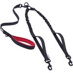 Vivaglory Double Dog Leash, No-Tangle & Shock Absorbing Bungee Leash with Traffic Handle and Reflective Trim for Two Medium to Large Dogs for Daily Walking & Training