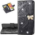 LEMAXELERS Samsung Galaxy J3 2018 Case Bling Diamond Butterfly Embossed Wallet Flip PU Leather Magnetic Card Slots with Stand Cover for Samsung Galaxy J3 2018 Diamond Butterfly Black SD