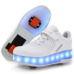 Ufatansy Roller Shoes LED Light Up Shoes with Wheels Roller Skate Shoes USB Rechargealbe Shoes Kids Gifts, J-Double White, 12.5 Little Kid