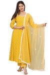 miss fame Women's Cotton Anarkali Kurta with Pants and Dupatta - (Yellow, X-Large)