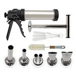 Hoypeyfiy Stainless Steel Jerky Gun, Sausage Maker, Handmade Beef Jerky Gun with 5 Stainless Nozzles Meat Pusher Cleaning Brushes Kit