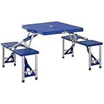 Outsunny 4-Kids Fold Up Portable Camping Picnic Table with Seats Chairs and Umbrella Hole, Foldable Travel Picnic Table, Blue