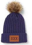 Sigma Sigma Sigma Beanie Hat - Tri Sigma Pom Pom Beanie Hat with SSS Name Patch Purple