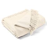 EHC Waffle Cotton Woven Super Giant Sofa Throw, Up to 4 Seater Sofa/Super King Size Bed 250 x 380 cm, Cream