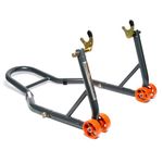 Motorcycle Paddock Stand Rear Wheel with V-Adapters Heavy Duty Grey Orange