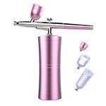 FATUXZ Portable Makeup Airbrush Set with Mini Air Compressor Ink Cup Spray Pen for Tattoo Nail Art Face Paint Cake Deraction Coloring Model with 3 Capacity Cup,Pink