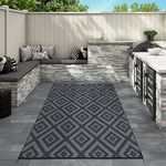 Outdoor Camping Rug Waterproof 5x8FT, Reversible Stain & UV Resistant Plastic Straw RV Rug for Outside Patio Porch Pool Deck Beach Indoor, Area Carpet Mat with Portable Bag&4 Stakes-Black Grey Rhombus