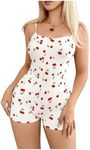 Floerns Women's Summer Cherry Print Tie Back Y2k Bodycon Unitard Short Jumpsuit Catsuit White Medium