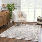 Hauteloom Agoo Living Room, Bedroom Area Rug - Farmhouse - Charcoal, Cream, Peach - 18" Sample