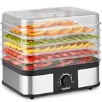 VonShef Food Dehydrator 5 Tier – Fruit Dryer 250W with Adjustable Temperature Control from 40-70°C, Removable Trays, for Jerky, Meat, Fruit, Vegetables and Healthy Snacks – Stainless Steel