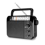 Retekess TR604W AM FM NOAA Radio, Portable Weather Radios with Best Reception, AC or D Battery Powered, with Clear Dial and Large Knob, Suit for Home (Black)