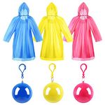 GDOKKNY 3 PCS Emergency Rain Ponchos for Adult,Disposable Rain Poncho,Waterproof Plastic Ponchos in Keychain Ball with Hook,Lightweight Raincoat for Concerts Camping & Outdoor Activities