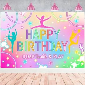 kreat4joy Gymnastics Birthday Party Decorations Backdrop, Gymnastics Birthday Party Supplies Backdrop Banner for Girl Jump Tumble Play Birthday Decorations Photography Background 5 x 3 ft