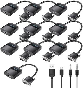 VENTION 10 Pack-1080P Video Dongle Adaptador Converter with Audio Cable (0.5FT), Male to Female for PC, Monitor, HDTV (Note: VGA to HDMI Only, Not Bi-Directional)