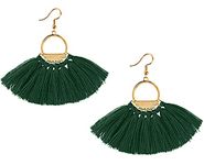 Suyi Women Tassel Earrings Bohemia Fan Shape Thread Tassel Statement Drop Dangle Earrings for Girl Lady Dark Green