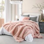 Pink Faux Fur Blanket King Size, Luxury Modern Blush Big Fur Blanket, Oversized Super Warm, Fuzzy, Elegant, Fluffy Thick Heavy Decoration Blanket Scarf for Sofa, Couch and Bed, 104''x 90''