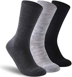 Facool Wide Crew Loose Top Socks, Mens Womens Merino Wool Non-Binding Diabetic Wellness Socks with Seamless Toe(Big and Tall Available), 3 Pair Multi-Color Light Gray, Black,Deep Gray, Large