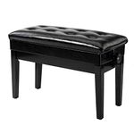 Bonnlo Adjustable Duet Piano Bench with Storage Black Faux Leather Piano Stool Deluxe Padded Seat with 2" Thick Cushion