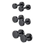 Hip Hop Round Cartilage Stud Earrings Black Plated Stainless Steel Piercing Barbell Ear Studs for Men Women