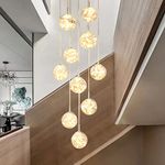 LED Chandelier, 10 Glass Ball 50W Staircase Pendant Light, Creative Gypsophila Long Hanging Lights, Adjustable Length Chandeliers, Modern Ceiling Lights in The Villa, Stairwells and Living Room